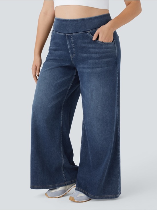 Halara Flex Denim Wide Leg Jeans High Waisted Stretch Pull-On Pockets NWT 2X - Picture 3 of 7